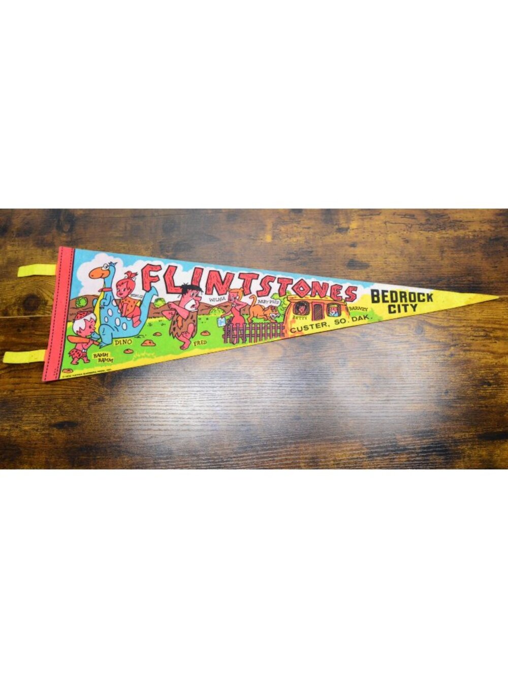 Vintage Flintstones Bedrock City Custer, South Dakota pennant 25 inches